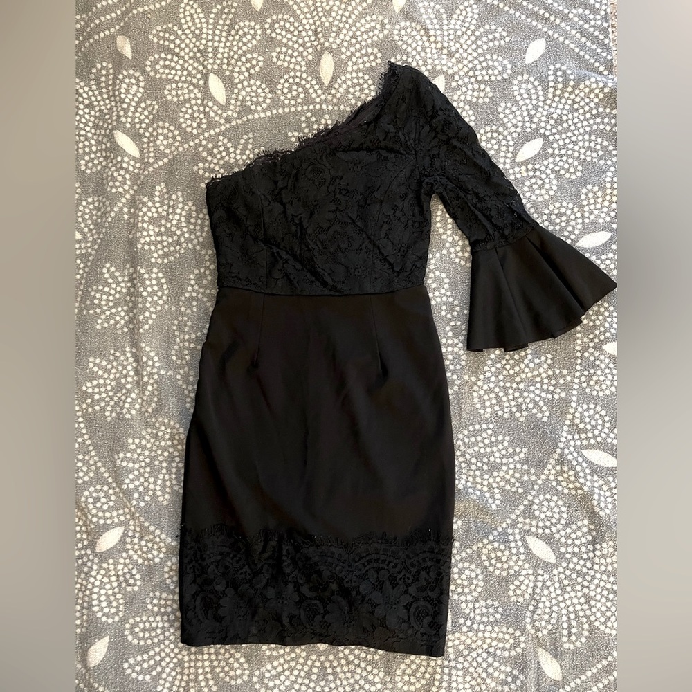 Lulu’s Miss Me Yet Black Lace One Shoulder Bodycon Dress XS